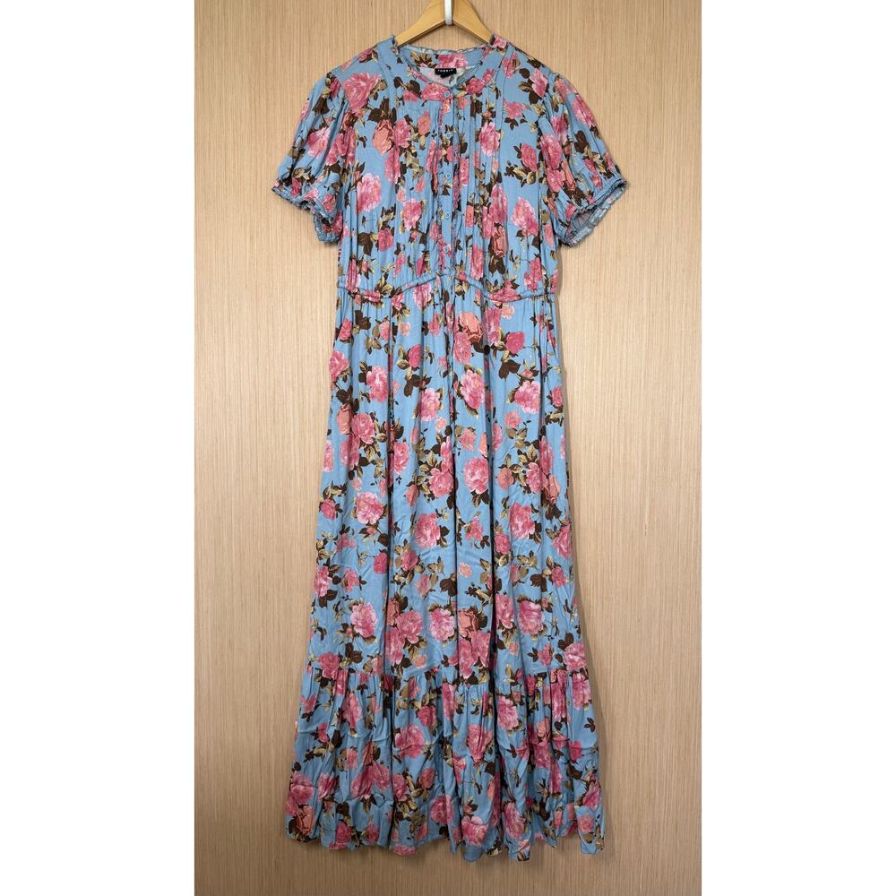 NEW Torrid Challis Pin Tuck Tiered Maxi Dress Size 1X 14 16 Pockets Cottagecore